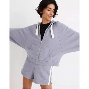 Madewell MWL AiryTerry Cocoon Hoodie Sweatshirt Zip Up Shorts Set Purple XS